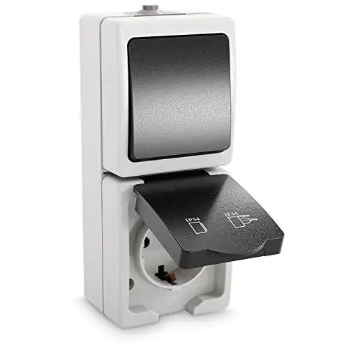 Produktbild: greate Aufputz Schalter Steckdose Kombination mit IP54 für Feuchtraum - Steckdose Aufputz mit Wechselschalter 250V & 16A - Aufputzsteckdose mit Schalter, Steckdose Schalter Aufputz