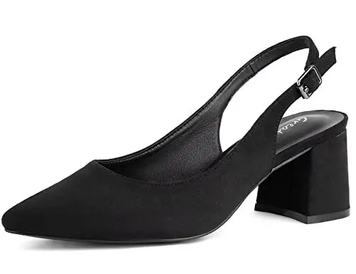 Produktbild: Greatonu Damen Spitzschuh Slingback Pumps Blockabsatz Damen Pumps Knöchelriemen Kleid Sandalen Schwarz EU 36