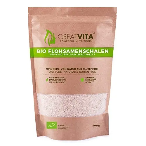 Produktbild: Flohsamenschalen gemahlen Bio 99% rein - 500g | Psyllium Husk Powder, reich an Ballaststoffen für Verdauung, Gewichtsmanagement & gesunde Ernährung | EU-Bio zertifiziert - vegan & glutenfrei