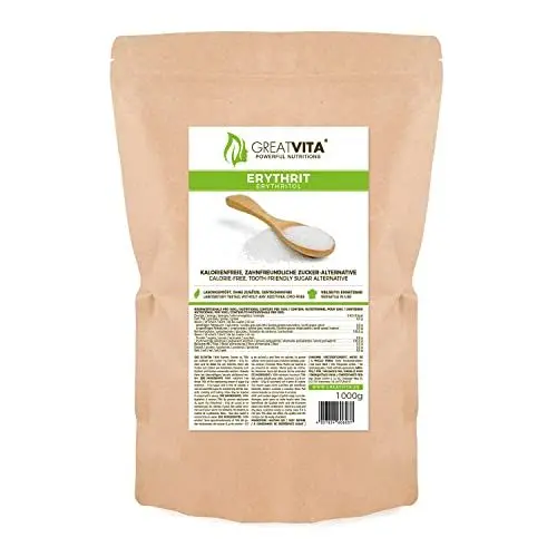 Produktbild: GreatVita Erythrit 1000 g | Kalorienfreies Süßungsmittel & Zucker-Alternative | Zahnfreundlich, gut löslich & glutenfrei | Ideal für Getränke, Desserts & Backen