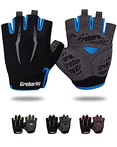Produktbild: Grebarley Fahrradhandschuhe,Radsporthandschuhe rutschfeste und Stoßdämpfende Mountainbike Handschuhe mit geeiget Unisex Herren Damen (Blau, M)