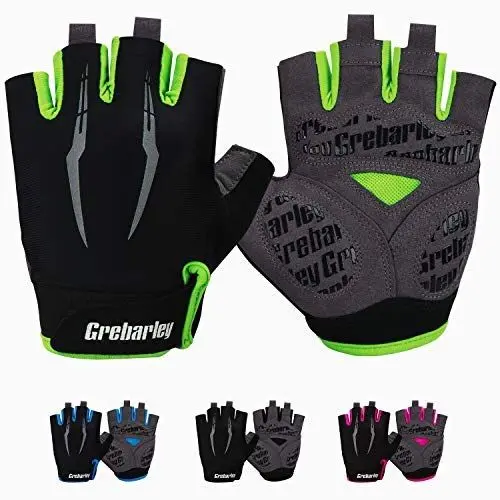 Produktbild: Grebarley Fahrradhandschuhe,Radsporthandschuhe rutschfeste und Stoßdämpfende Mountainbike Handschuhe mit geeiget Unisex Herren Damen (Grün, L)