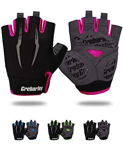 Produktbild: Grebarley Fahrradhandschuhe,Radsporthandschuhe rutschfeste und Stoßdämpfende Mountainbike Handschuhe mit geeiget Unisex Herren Damen (Rot, S)