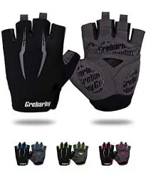 Produktbild: Grebarley Fahrradhandschuhe,Radsporthandschuhe rutschfeste und Stoßdämpfende Mountainbike Handschuhe mit geeiget Unisex Herren Damen (Schwarz, M)