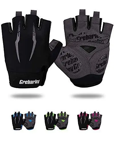 Produktbild: Grebarley Fahrradhandschuhe,Radsporthandschuhe rutschfeste und Stoßdämpfende Mountainbike Handschuhe mit geeiget Unisex Herren Damen (Schwarz, L)