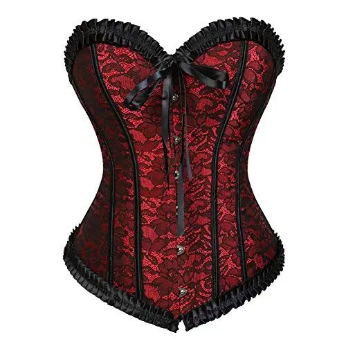 Produktbild: Grebrafan Body Corsage Damen Sexy Brokat Korsett Klassische (EUR(34-36) M, Rot)
