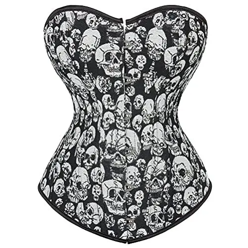 Produktbild: Grebrafan Corsage Steampunk Totenkopf Satin-Korsett (EUR(50-52) 7XL, Schwarz)