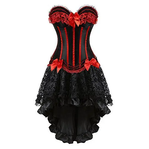 Produktbild: Grebrafan Corsage Streifen Korsett Reißverschluss mit Asymmetrischer Rock Tüll Tutu (EUR(38-40) XL, Rot)