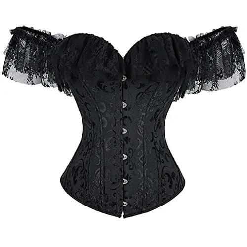 Produktbild: Grebrafan Damen Corsage mit Ärmel Korsett Top Gothic (EUR(42-44) 3XL, Schwarz)