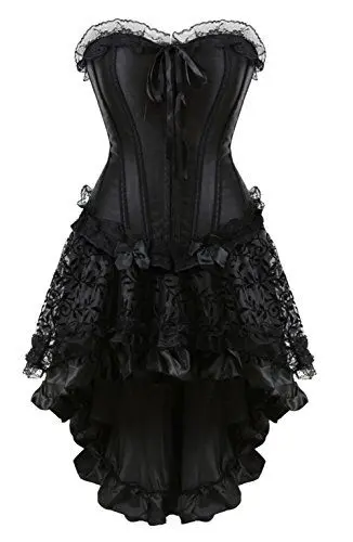 Produktbild: Grebrafan Damen Spitzen Halloween Corsage mit Asymmetrischer Rock Tüll Tutu (EUR(36-38) L, Schwarz)
