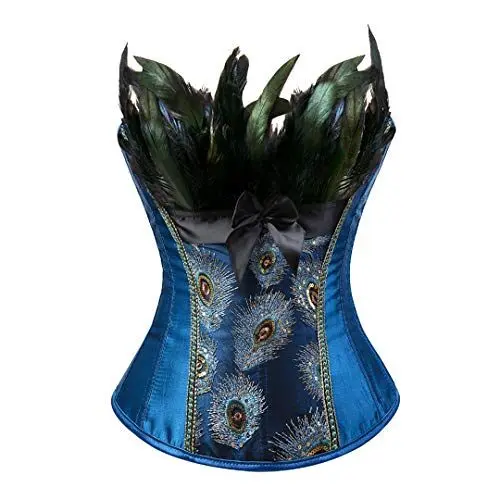 Produktbild: Grebrafan Exclusive Corsage Korsett Federn Pfau Karneval Kostüme (EUR(42-44) 3XL, Blau)