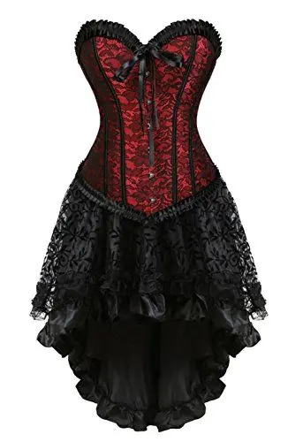 Produktbild: Grebrafan Gothic Corsage Karneval mit Tüll Rock Renaissance Korsett kostüm Damen (EUR(50-52) 7XL, Rot)