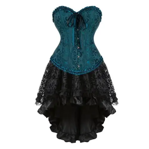 Produktbild: Grebrafan Vollbrust Korsage Corsage Damen mit Tütü Tüllrock Halloween Kostüm (EUR(38-40) XL, Dunkelgrün)