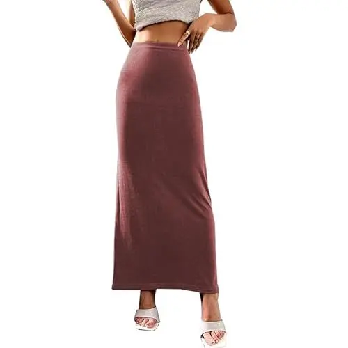 Produktbild: GRECERELLE Damen Skater Hohe Langes Kleid Taille Schmale Passform Wickelrock Rock Kurzer Rock (Dunkelrosa, S)
