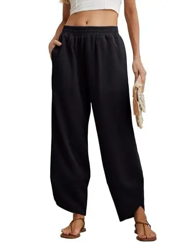 Produktbild: GRECERELLE Jogginghose Damen Lässig Sporthose Sweatpants Freizeithose mit Taschen (01 Schwarz, L)