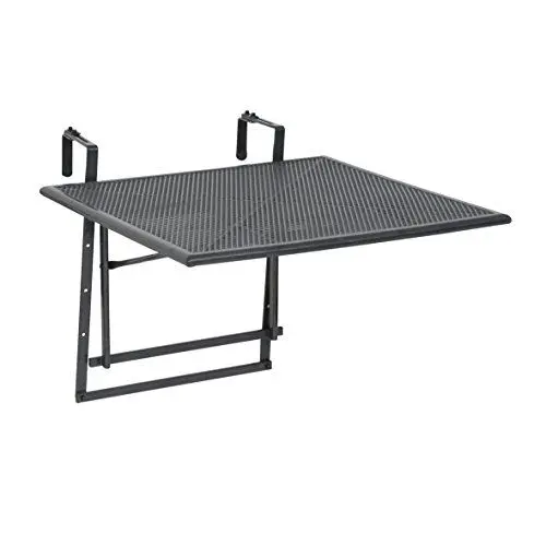 Produktbild: Greemotion Klappbarer Balkontisch Modell „Toulouse“, Tisch zum Aufhängen am Balkongeländer, höhenverstellbar, ca. 70 x 47-79 x 88 cm, eisengrau, Schwarz