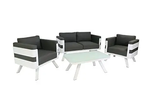 Produktbild: greemotion Alu Lounge-Set St. Tropez, 4-teilig, Gartenmöbel-Set aus Aluminium inkl. Kissen, Design Sitzgruppe für Indoor & Outdoor, weiß/grau