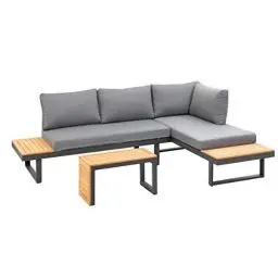 Produktbild: greemotion Lounge-Set Samara, Gartenmöbel-Set aus Aluminium, inklusive Kissen, Anthrazit / Holzfarben / Grau, Mittel