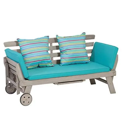 Produktbild: greemotion Multifunktionsbank Maui aus Akazienholz FSC® 100%, Holzbank mit Rollen und klappbaren Armlehnen, Gartenbank als Liege oder Bank nutzbar, Circa 178 x 90 x 78 cm