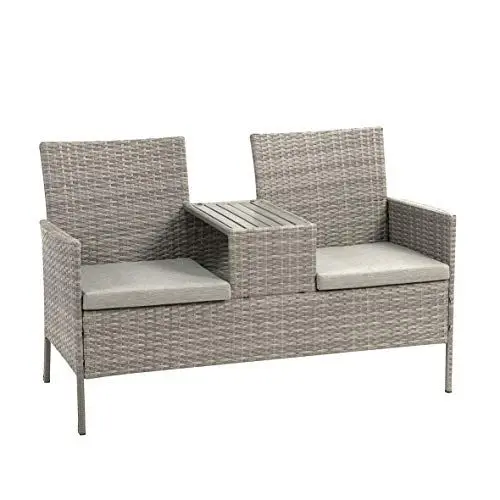 Produktbild: greemotion Rattan-Bank Felin, Gartenbank mit Tisch, ca. 141 x 86,5 x 66 cm, Grau