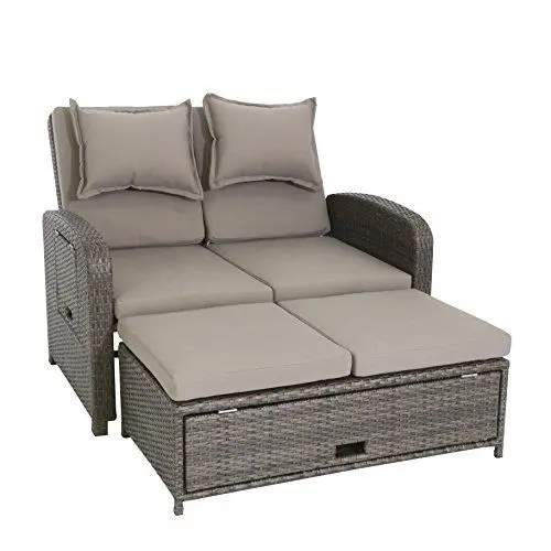 Produktbild: greemotion Rattan-Lounge Bahia Rondo, Sofa & Bett aus Polyrattan, indoor & outdoor, 2er Garten-Sofa mit Stahl-Gestell, Daybed, braun-beige, ca. 121 x 99 x 143 cm