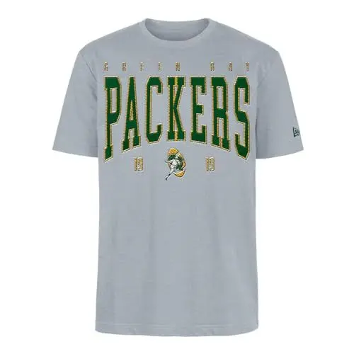 Produktbild: GREEN BAY PACKERS Unisex NFL Oversized Satin Applique Patch Logo Heather Gray T-Shirt, Grau, M Große Größen EU
