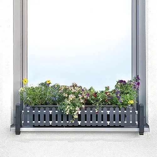 Produktbild: Green Creations Blumenkasten Halterung Fensterbank außen, masu BASISSET, Blumenkastenhalterung ohne Bohren, sichert Blumentopf, Balkonkasten, Deko, Austria-Edition (Classic, Anthrazit)
