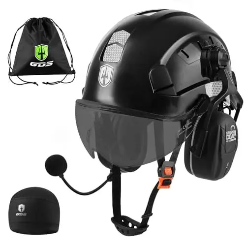 Produktbild: GREEN DEVIL Mervex Vent Schutzhelm mit Aktivem Gehörschutz und Klarem Visier Arbeitshelm ABS Sicherheitshelm EN 397 Industriehelm EN352-konforme SNR 32dB mit Bluetooth