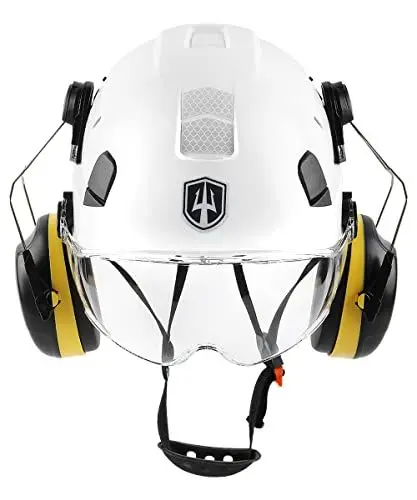 Produktbild: GREEN DEVIL 3-in-1 Forsthelm Schutzhelm Bauhelmdie EN397 entsprechen, Hochfeste ABS-Struktur Helm, mit Visier und Gehörschutz Ohrenschützer, stabile 6-Punkt-Befestigung