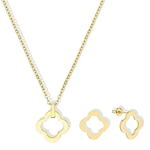 Produktbild: Green Beauty Life - Elegantes Schmuckset Gold Damen | Kleeblatt Kette und Ohrringe Kleeblatt | Zeitloses Design & hochwertige Verarbeitung | individuell in der Länge anpassbar | Glücksbringer Kette