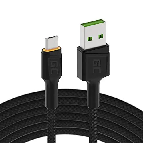 Produktbild: Green Cell Kabel USB-A - Micro USB 2m mit LED-Beleuchtung Ladekabel Schwarz Schnellladekabel High Speed Kompatibel mit Quick Charge 3.0 für Samsung, Xiaomi, Huawei, Kindle, Nexus, Android-Telefonen