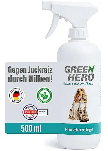Produktbild: Green Hero Mittel gegen Juckreiz bei Milben 500 ml für Hunde & Katzen | Haustierpflege Spray unterstützt den Regenerationsprozess bei Grasmilben Milben Räude Reizungen Läusen Anti Juckreiz