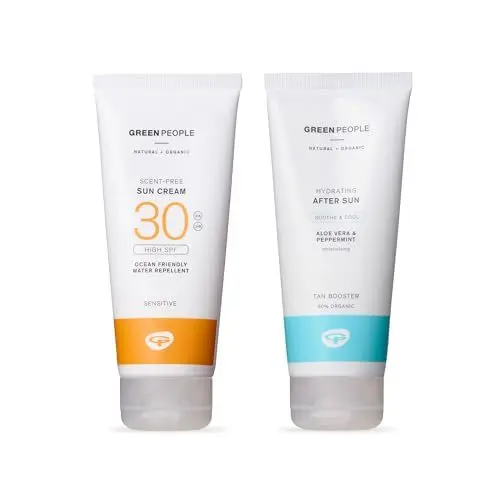 Produktbild: Green People Duftfreie Sonnencreme SPF30 & After Sun - Natürliche, biologische Sonnencreme für empfindliche Haut - Nicht fettend, korallenfreundlich - 2x200ml