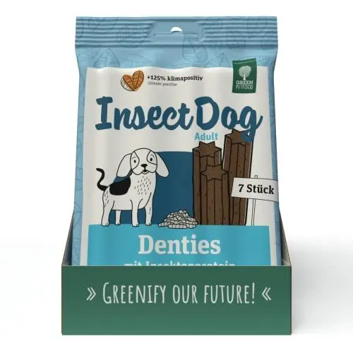 Produktbild: Green Petfood InsectDog Denties (13 x 180 g) | Adult | Premium Kausnack für Hunde | Insektenprotein & Kartoffel | Leckerli, Snack & Zahnpflege in einem | getreidefrei | Ergänzungsfutter | 13er Pack