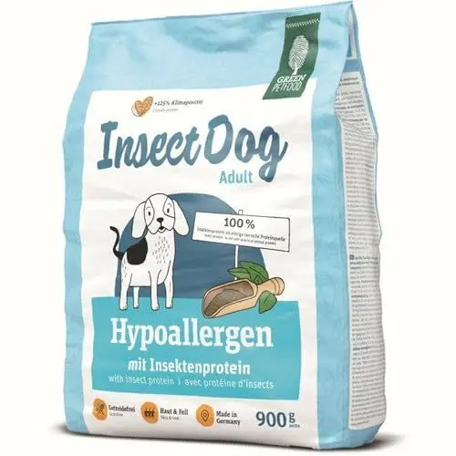 Produktbild: Green Petfood InsectDog Hypoallergen (900 g) – getreidefreies, hypoallergenes Trockenfutter für ausgewachsene, empfindliche Hunde – mit Insektenprotein, Futter für allergische Hunde