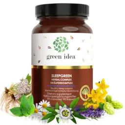 Produktbild: Green idea - SLEEPGREEN Schlaf gut - L-Tryptophan, Baldrian, Hopfen, Kamille - Melatonin-Alternative – Pflanzliche schlafmittel - nicht süchtig -VEGAN 90 kaps.