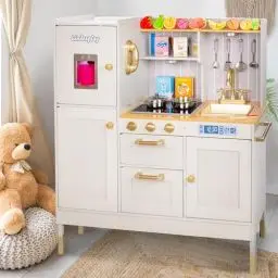 Produktbild: Green series Große Kinderküche Holz | Spielküche Holz für Kinder - Zwei Höhenstufen 89 cm und 103 cm, LED-Beleuchtung, Zubehör | Kinderküche mit Licht und Sound, GS0060-1