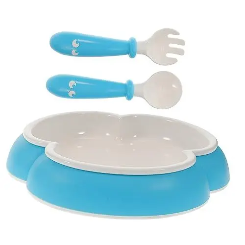 Produktbild: GREENADSCAPE 1 Satz -Sauger-Schüssel-Löffel Saugnäpfe für Babys Schüssel für Babygeschirr babylöffel saugnapf schüssel ergänzender Futternapf Babyschalen und Löffel Kieselgel Blue