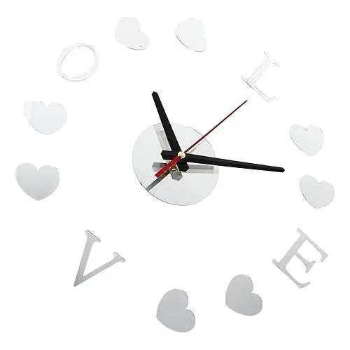 Produktbild: GREENADSCAPE Wanduhr Mit Spiegel in Liebesform Elegant Silberfarben Multifunktional Heimdekoration Für Wohnzimmer