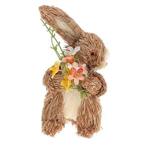 Produktbild: GREENADSCAPE 1stk Stehender Kaninchenschmuck Aus Stroh Kaninchenverzierung Osterhase Aus Stroh Miniatur Tierfigur Zu Ostern Stehender Hase Aus Stroh Frühlingsgeschenk Kleine Dekor
