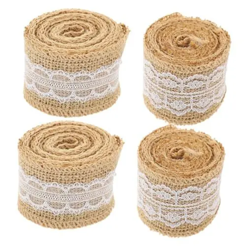 Produktbild: GREENADSCAPE 4er-Pack Handgefertigte Serviettenhalter Dekorative Spitze Sackleinen Jute Für Festliche Anlässe
