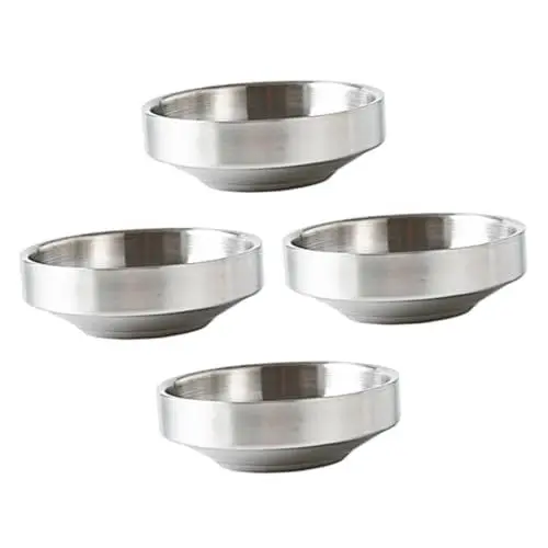 Produktbild: GREENADSCAPE 4 Stück Zweischichtige Kimchi-schüssel Japanische Ramenschalen Vorspeisen-servierschale Prise Schalen Gewürze Wasabi-gericht Kleine Tauchschälchen Eisbecher Rostfreier Stahl Silver