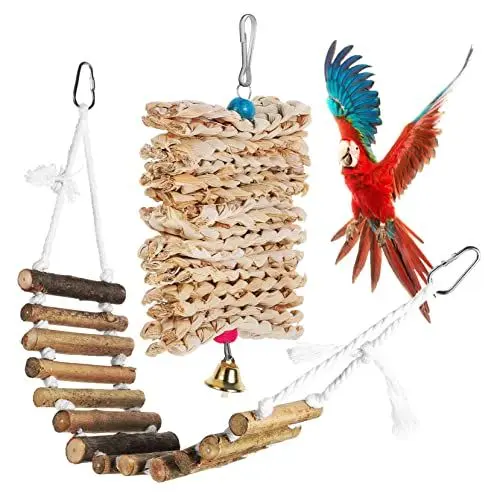 Produktbild: GREENADSCAPE Vogelkäfig-zubehör-Set Holzseilbrücke Maisstängel Kauspielzeug Für Papageien