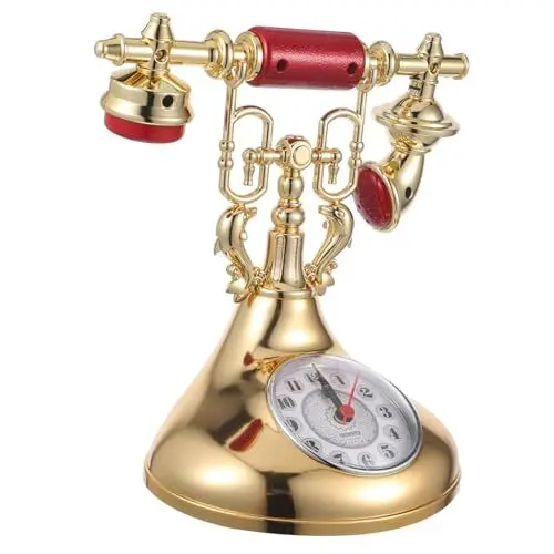 Produktbild: GREENADSCAPE Telefon Uhr Dekoration bürodeko dekoringe Tischuhr antik Tischuhr schmücken druckknöpfe Retro-Telefon von Nachttischuhren Uhrenverzierung Elektronisches Bauteil Golden