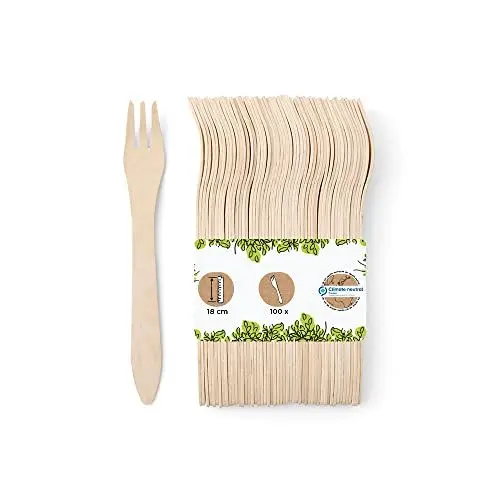 Produktbild: GREENBOX 100 Einweggabeln Holz I Einmalbesteck Partybesteck Holzbesteck Besteck Einweggeschirr biologisch abbaubar, kompostierbar Holzgabeln I stabiles Einwegbesteck Gabeln 18 cm