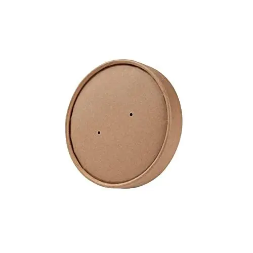 Produktbild: GREENBOX 25 Bio Einweg-Becher-Deckel für Bio Speisebecher Ø 95mm I Kompostierbare Becher Einweg Deckel & Dampflöchern I biologisch abbaubare Becher-Deckel Pappe braun