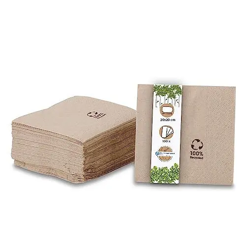 Produktbild: GREENBOX Umweltfreundliche Bio Servietten aus Recyclingpapier I Hochwertige Papierservietten 20 x 20 cm I 100 Stück Cocktailservietten ungebleicht, biologisch abbaubar, kompostierbar