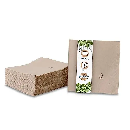 Produktbild: GREENBOX Umweltfreundliche Bio Servietten aus Recyclingpapier I Hochwertige Papierservietten 33 x 33 cm I 100 Stück Cocktailservietten ungebleicht, biologisch abbaubar, kompostierbar, braun