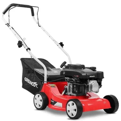 Produktbild: GREENCUT GLM660X – Benzin Rasenmäher 5 PS 139cc, 4-Takt OHV Motor, Elektrischer Start, 39 cm Schnittbreite, Höhenverstellbar, 35L Fangkorb