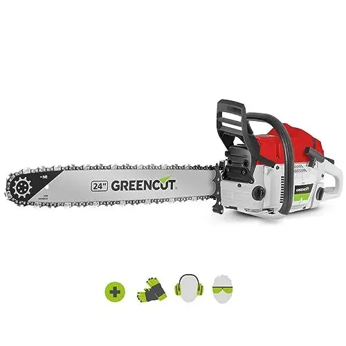Produktbild: GREENCUT GS750X - Benzin-Kettensäge mit 2-Takt 75cc 4,8 PS Motor mit 24'' Blatt, Easy-Start-Starter, Anti-Vibrationssystem, TRU-SHARP Technologie
